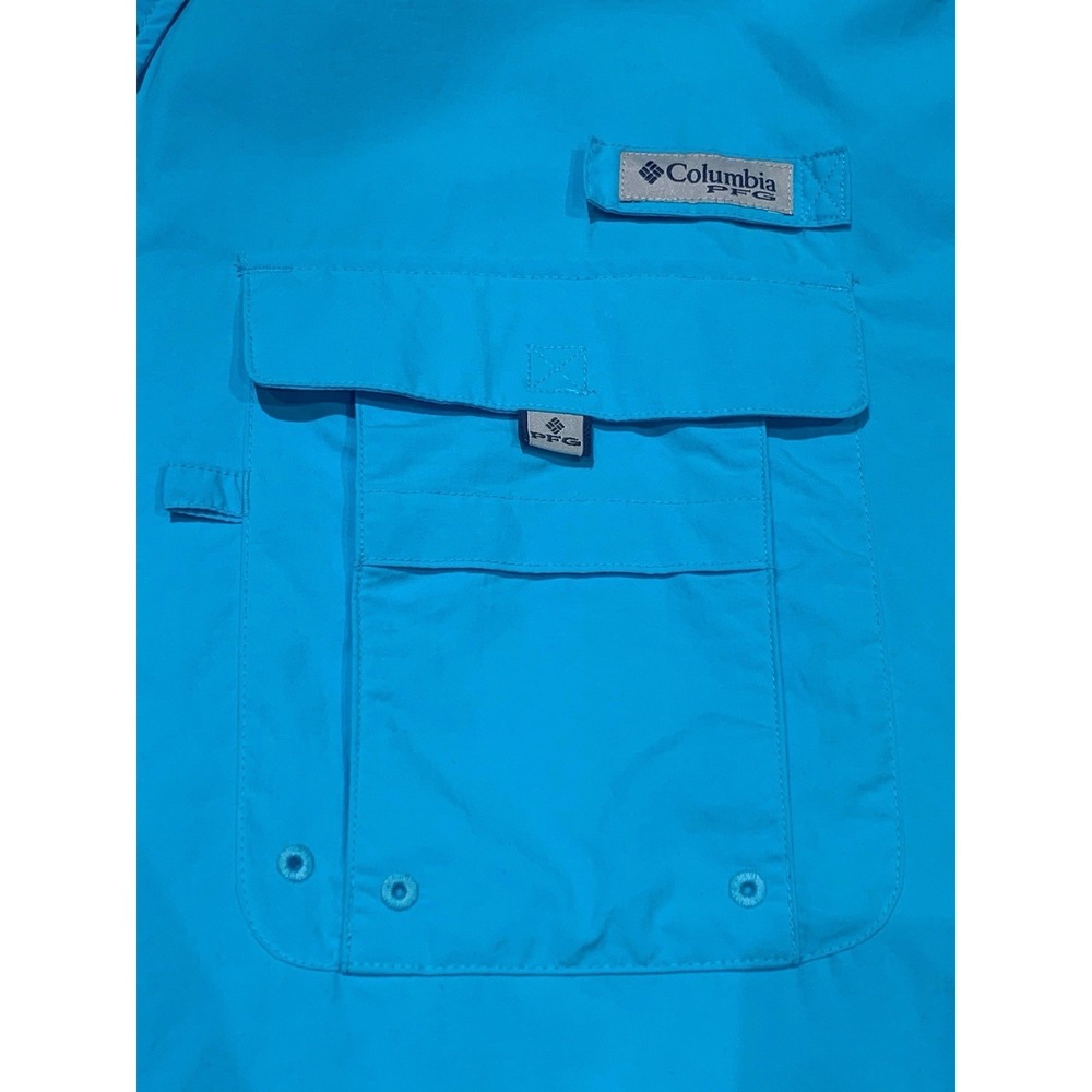 COLUMBIA PFG Fishing Shirt Mens 4X Tall Blue Short Sleeve Button Up 26x34 - Picture 6 of 11